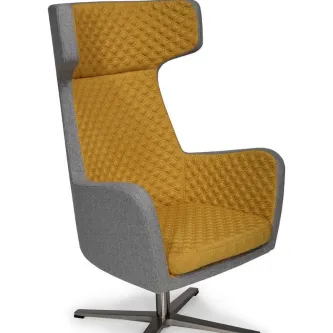 Cadeirão Yellow amarelo acolchoado com exterior cinzento e base giratória metálica