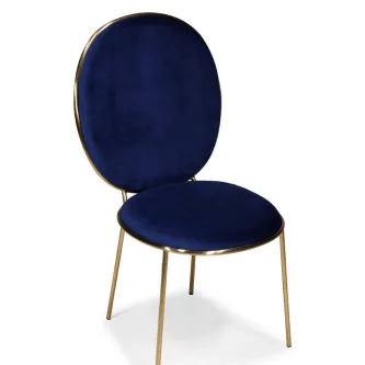 Cadeira Blue Gold azul veludo com estrutura metálica dourada
