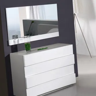 Cómoda Luxer branca de quatro gavetas com espelho retangular