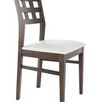 Cadeira Larissa Q em madeira castanha com encosto gradeado e assento branco estofado