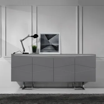 Aparador blanco minimalista branco com candeeiro, quadro e planta
