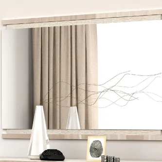 Espelho egg new retangular sobre aparador com vasos, moldura e cortina