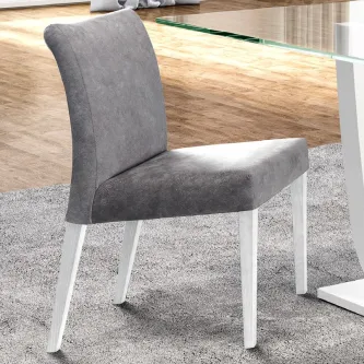 Cadeira Miroir estofada cinzenta com pernas brancas e encosto curvo