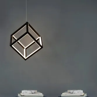 Candeeiro de teto Gabbia 1L, cubo metálico iluminado suspenso por cabo