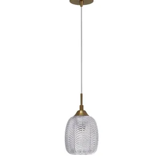 Candeeiro de teto Vario 1L pendente com cúpula de vidro gravado e acabamento dourado