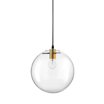 Candeeiro de teto Mirale 1L com globo de vidro transparente, soquete dourado e cabo preto