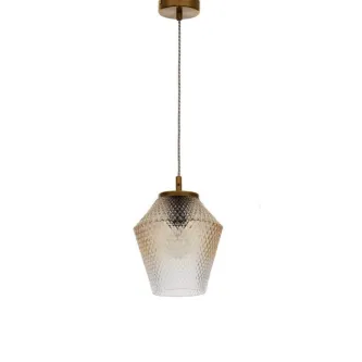 Candeeiro de teto Magio com cúpula de vidro texturado e acabamento dourado