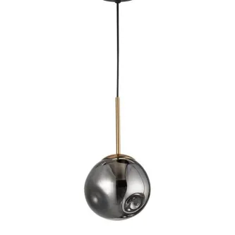 Candeeiro de teto Spada 1l com cúpula esférica de vidro fumado e haste dourada