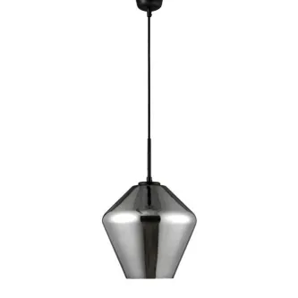 Candeeiro suspenso com cúpula oval em vidro fumado e cabo preto