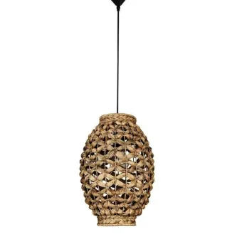 Candeeiro de teto Griffin Oval em rattan trançado, suspenso por cabo preto