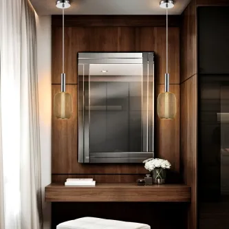 Candeeiro de teto Micron 1L pendente em vidro âmbar, duplo junto a espelho