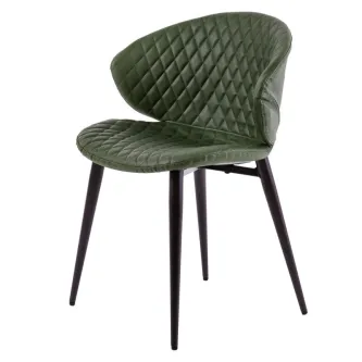 Cadeirão Gilda verde estofado matelassé com pés metálicos pretos