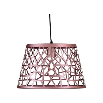 Candeeiro de teto Bellus em metal rosa com padrão geométrico recortado e cabo preto