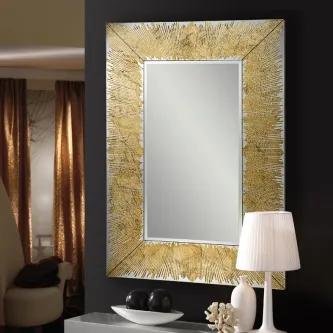 Espelho Aurora Dourado com moldura larga texturada em dourado