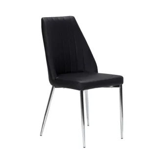 Cadeira Maxim preta estofada com pernas metálicas cromadas