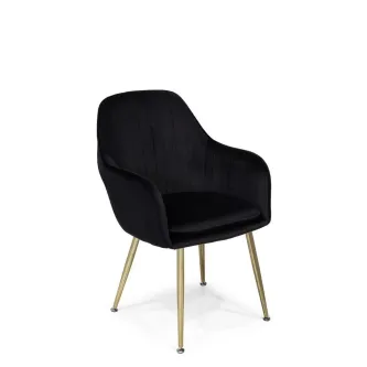 Cadeira Classic Gold preta com pernas douradas e assento estofado