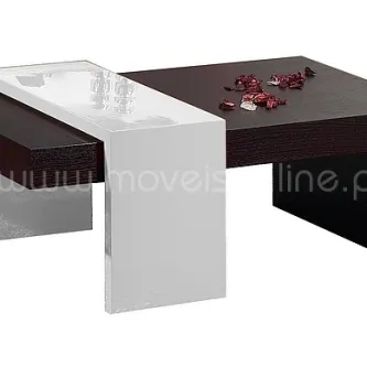 Mesa de centro Paços de Ferreira em madeira escura com suporte branco lacado