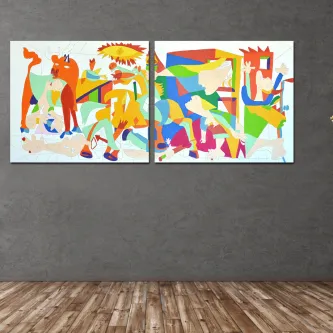 A Pintura Pop Diptych Guernica é uma representação poética da dor e sofrimento causado pela guerra. É um testemunho do horror e destruição que segue a violência humana.