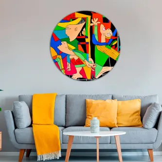 Uma obra de arte que nos lembra a luta pela liberdade: Guernica, uma pintura redonda de cores vivas e vibrantes.