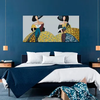 Quadro Box Duo Meninas com duas figuras femininas estilizadas em vestidos coloridos