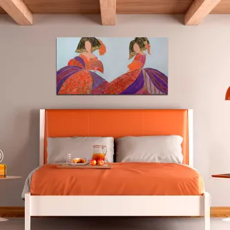 Quadro Box Duo Meninas com duas meninas estilizadas em vestidos coloridos