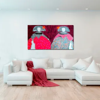 Quadro Box Duo Meninas com duas figuras femininas estilizadas em tons rosa
