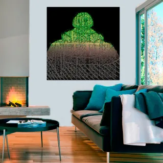 Menina pintando de verde em silhueta digital sobre fundo negro