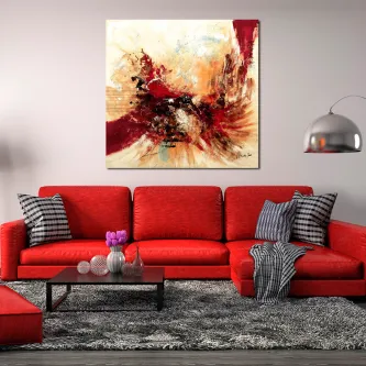 A vida é uma arte, e a pintura abstrata vermelha, sua manifestação mais intenso de emoção.