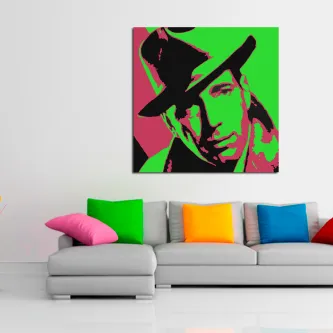 Retrato pop art de homem com chapéu em verde e rosa