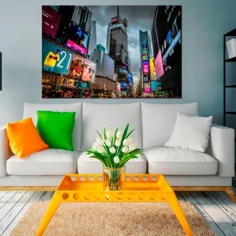 Quadro Light painting em Nova York: Times Square iluminada acima de sofá branco