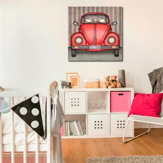 Quadro com Fusca vermelho visto de frente em estilo pop art