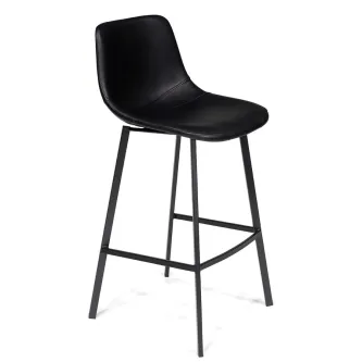 Banco de bar Misal com assento curvo preto e estrutura metálica preta