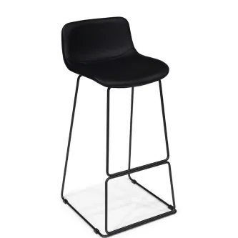 Banco de bar liga preto com assento curvo e estrutura metálica em fio