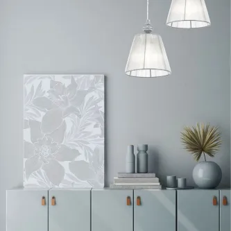 Candeeiro de teto Monsoon cinzento duplo em tecido sobre móvel minimalista
