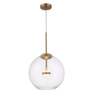 Candeeiro de teto Cometa Matt Gold com globo de vidro transparente e haste dourada