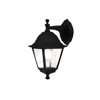 Aplique de parede preto em estilo lanterna com vidro e suporte ornamentado