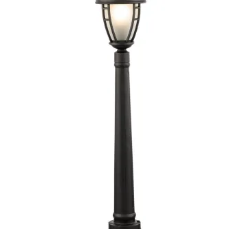Candeeiro de exterior Rivoli preto em poste com cúpula de vidro fosco