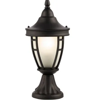 Candeeiro exterior Rivoli preto com vidro opalino e estrutura metálica decorativa