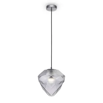 Candeeiro de teto globo cromado suspenso com cúpula facetada em vidro transparente