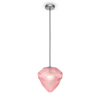 Candeeiro de teto com globo rosa facetado em vidro e suporte cromado