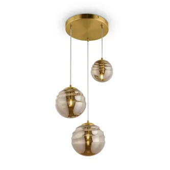 Candeeiro de teto Vinare latão com três globos de vidro suspensos