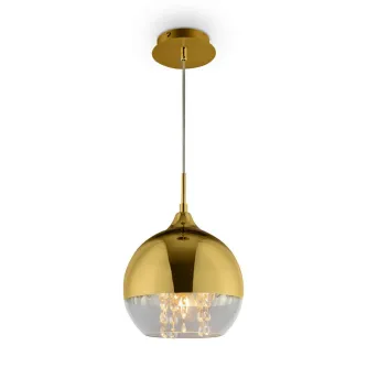Candeeiro de teto Fermi dourado, cúpula esférica metálica e difusor transparente