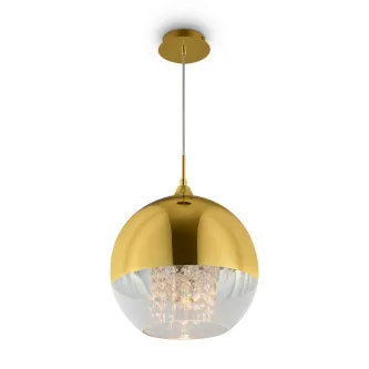 Candeeiro de teto Fermi dourado, cúpula esférica metal e vidro com cristais