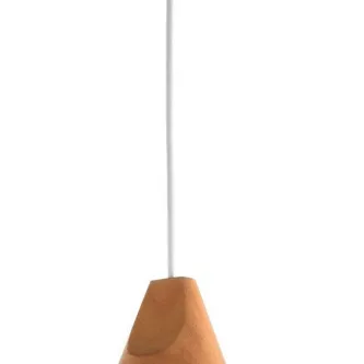 Candeeiro de teto bicones branco com cúpula cónica em madeira e cabo branco
