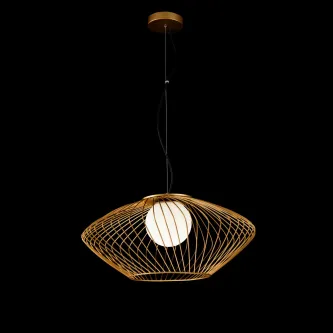 Candeeiro de teto plec dourado com armação aramada oval e globo de luz branco