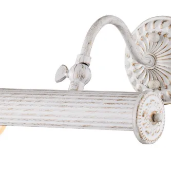 Aplique de parede branco envelhecido com braço curvo e base decorativa