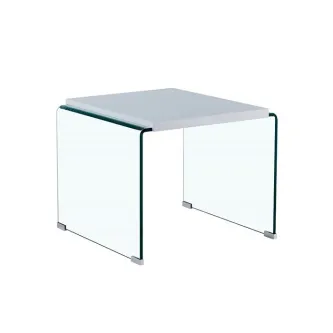 Mesa de apoio Ariston em vidro curvo com tampo quadrado branco