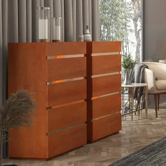 Camiseiro Luanda em madeira castanha com oito gavetas horizontais e puxadores integrados