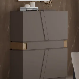 Móvel bar Valentina com portas geométricas e acabamento castanho mate