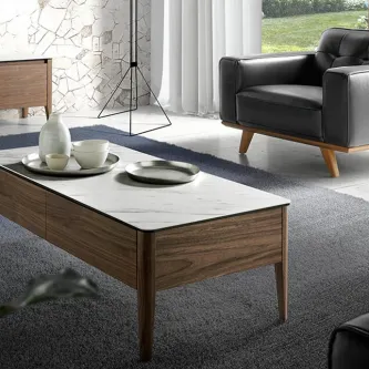 Mesa de centro Marble retangular com tampo em mármore e pés de madeira
